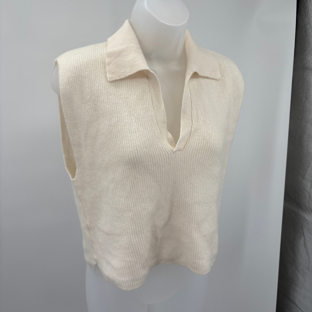 Colorush Cream V-Neck Collared Crop Top Ribbed Knit Polo Sweater Vest Womens 1 S - Picture 4 of 9